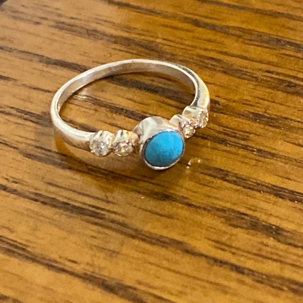 Turquoise CZs sterling silver ring. Size 4 - Picture 1 of 3